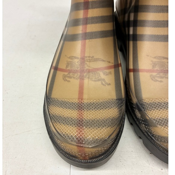 Burberry Women's IT 38 Rain Boots Nova Check Ankle Beige Black Red Rubber - Picture 6 of 15
